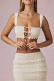 Ruffled Tie Front Crop Top in Ivory