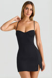Modal Sweetheart Neck A Line Mini Dress in Black