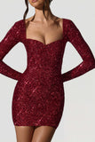 Embellished Sweetheart Neck Mini Dress in Red