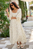 Thalia Neutral Floral Smocked Top Dress SALE