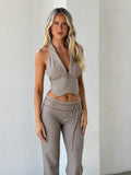 FEDRA VEST TAN PINSTRIPE