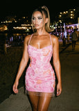 Sunset Secrets Embellished Diamante Tassel Mini Dress Pink