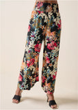 Smocked Waist Flared Pants Black Multi