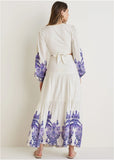 Printed Linen Two Piece Set Purple Paisley Border