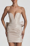 Satin Bow Detail Strapless Mini Dress in Ivory