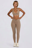 Brushed Jersey Ruched Mid Rise Leggings in Mocha Marl