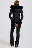 Waterproof Faux Fur Hood Fitted Ski Suit in Black