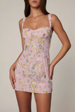 Embellished A line Mini Dress in Soft Pink