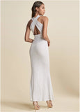 Sequin Keyhole Gown White