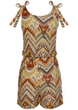 Tie Shoulder Romper Brown Multi
