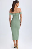 Off Shoulder Midaxi Dress in Khaki Green