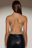 Embellished Jersey Halterneck Backless Top in Gold