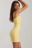 Embellished Scoop Neck Bodycon Mini Dress in Yellow