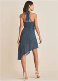 Halter High Low Dress Navy Dot Stripe
