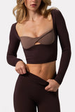 Soft Active Twist Front Crop Top in Espresso