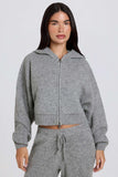 Soft Knit Zip Up Cropped Hoodie in Grey