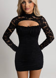 Tender Kiss Bodycon Lace Mini Dress Black