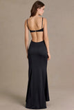 Satin Embellished Bralette Gown in Black