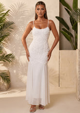Forever Begins 3D Flower Maxi Dress White