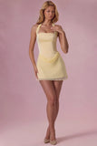 Satin Draped Mini Dress in Butter Yellow