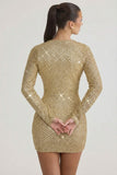 Embellished Cowl Neck Mini Dress in Gold