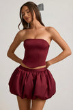 Bubble Hem Mid Rise Mini Skirt in Wine Red