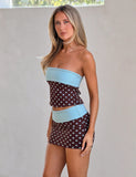 IMOGEN TUBE TOP BROWN AND BLUE POLKA DOT