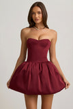 Convertible Bow Detail Bubble Hem Midaxi Dress in Wine Red
