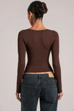 V Neck Long Sleeve Top in Chocolate Brown