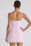 Bow Detail Pleated A Line Mini Dress in Soft Pink