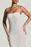 Embellished Handkerchief Hem Maxi Dress in White