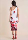 One Shoulder Scuba Dress Spring Dahlia Border