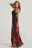 Open Back Maxi Dress in Red Blurred Print