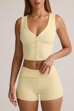 Modal Ribbed Button Up Vest Top in Buttercream Yellow