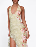 SIRENA MAXI DRESS YELLOW FLORAL ROSE STRIPE
