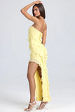 Bandeau Ruffle Trim Maxi Dress in Lemon Sherbet
