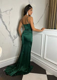 Elegant Desire Satin Split Gown Emerald Green