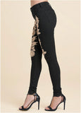 Floral Embellished Jeans Black Multi