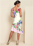 Ruffle Trim Detail Dress White Multi
