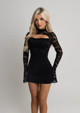 Tender Kiss Bodycon Lace Mini Dress Black