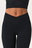 Soft Active V Waist Flared Leggings in Black