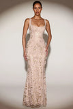 Embellished Appliqué Soft Scoop Corset Gown in Gold