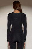 Embellished Crew Neck Long Sleeve Top in Black