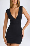 Modal Ruched A Line Mini Dress in Black