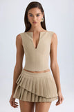 Layered Pleated Low Rise Mini Skirt in Camel