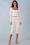 Knit Mid Rise Capri Trousers in Ivory