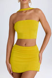 Ruched Mid Rise Mini Skirt in Buttercup