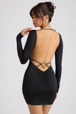 Long Sleeve Sweetheart Neckline Mini Dress in Black