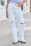 Ariel White Distressed Wide Leg Jeans