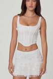 Embellished Mid Rise A Line Mini Skirt in White